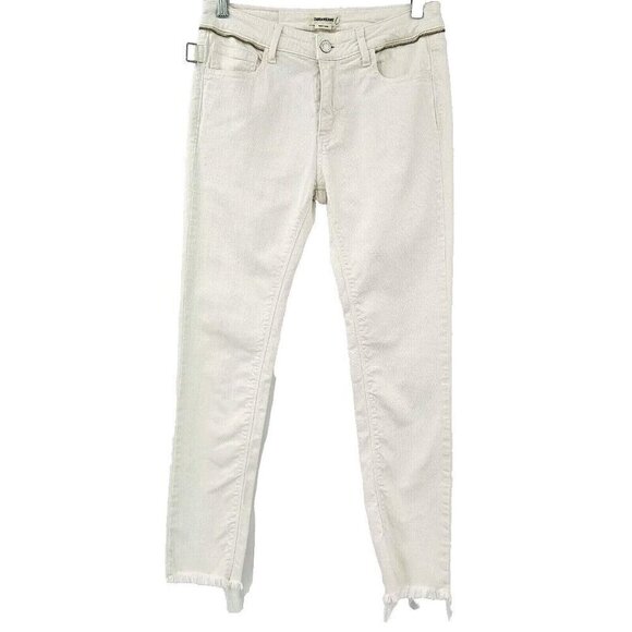 Zadig & Voltaire Eva Cher Zipper Skinny Jeans White Womens Size 27 Frayed Hem - Picture 1 of 14